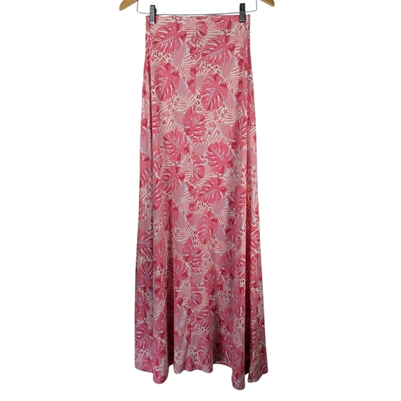 A & G by Dresscode LA Pink Tropical Print Ribbed A-Line Full Maxi Skirt Size S - Picture 2 of 7